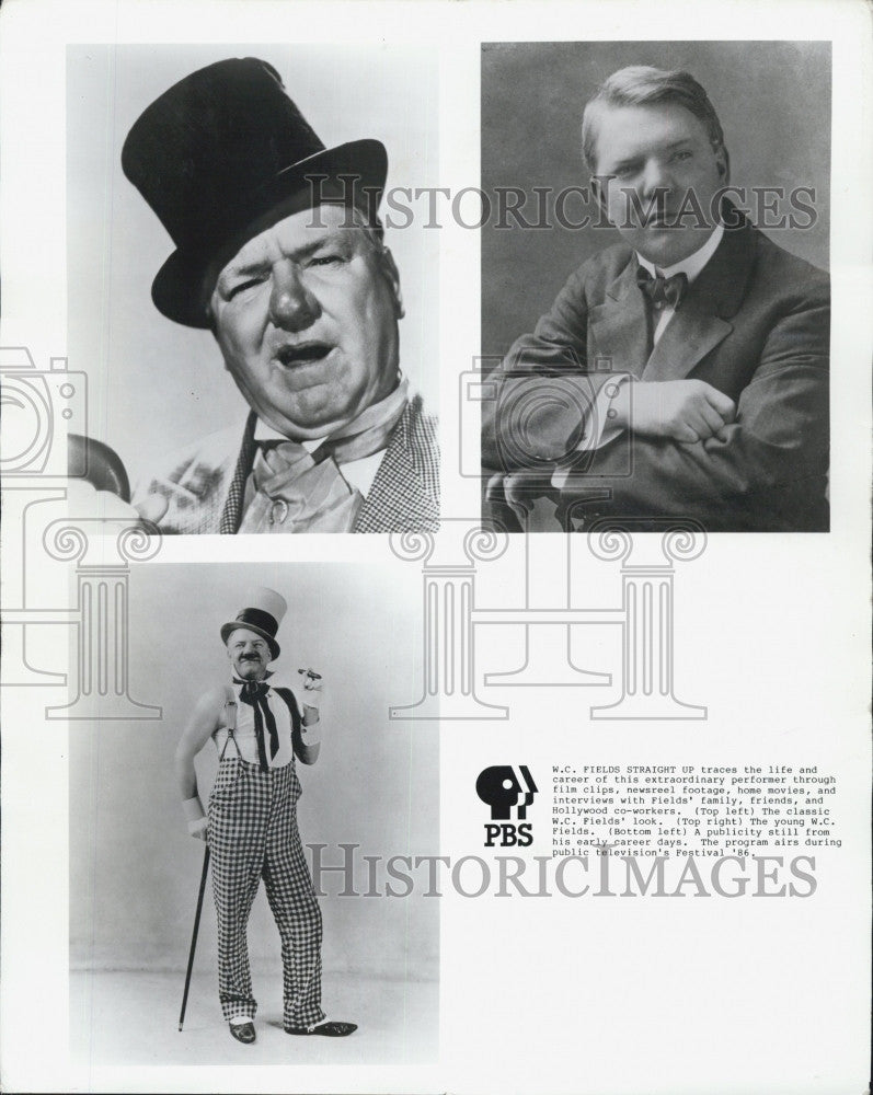 1986 Press Photo WC Fields &quot;Straight Up&quot; Television Festival PBS Program - Historic Images