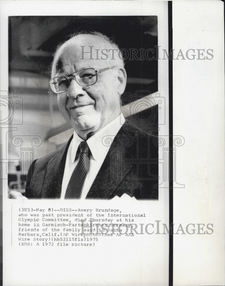 1975 Press Photo Avery Brundage,pres of Intl Olympic Comm. - Historic Images