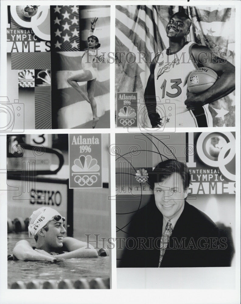 1996 Press Photo D Moceanu,S O&#39;Neal,Bob Costas,J Evans&#39;Centennial Olympics&quot; - Historic Images