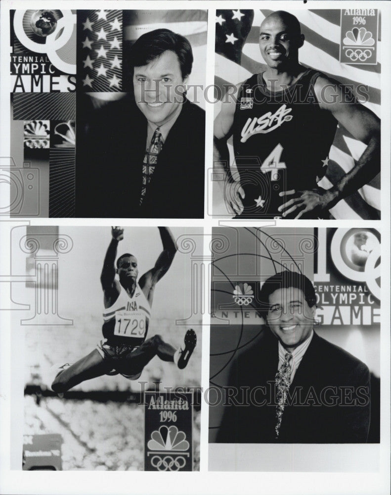 1996 Press Photo Bob Costas Charles Barkley Greg Gumbel Carl Lewis TV Host - Historic Images