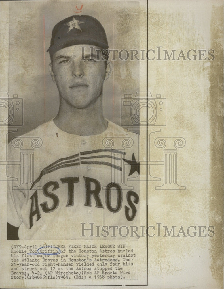1969 Press Photo Houston Astros Rookie Pitcher Tom Griffin - Historic Images