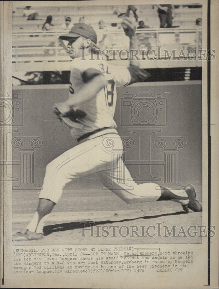 1972 Press Photo Texas Rangers pitcher Peter Broberg playing against the Angels - Historic Images