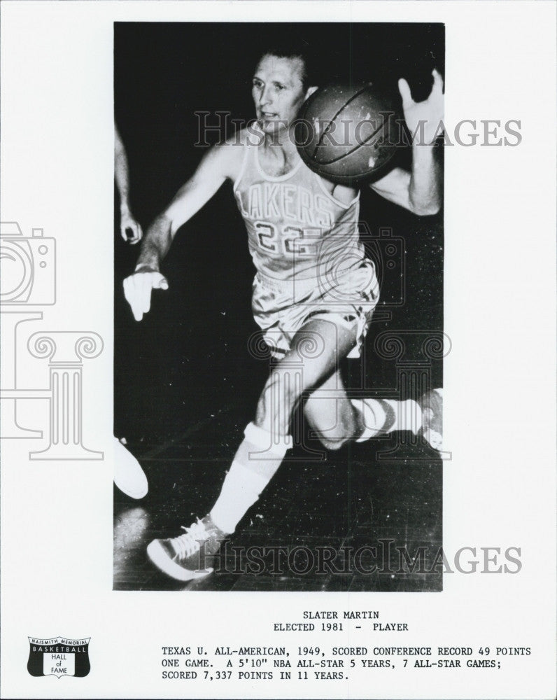 Press Photo Basketball Hall of Fame Player, Slater Martin of L.A. Lakers - Historic Images