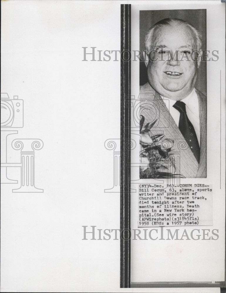 1958 Press Photo Bill Corum,sports writer - Historic Images