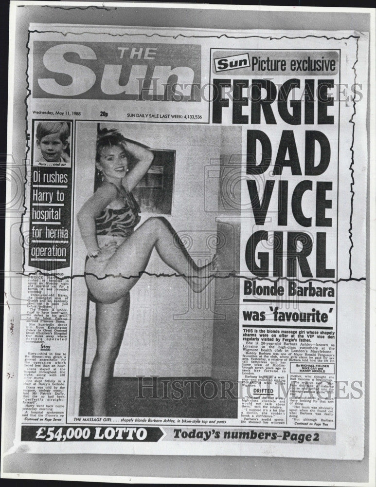 1988 Press Photo The Sun Front Page Fergie Dad Vice Girl Di Harry Hospital - Historic Images