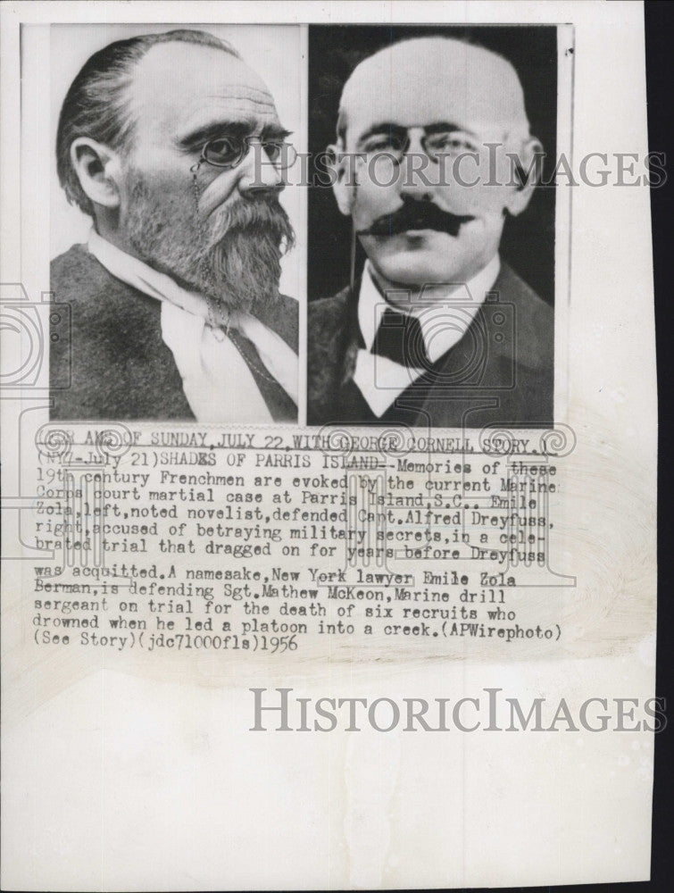 1956 Press Photo Author Emile Zola and Capt Alfres Dreyfuss - Historic Images