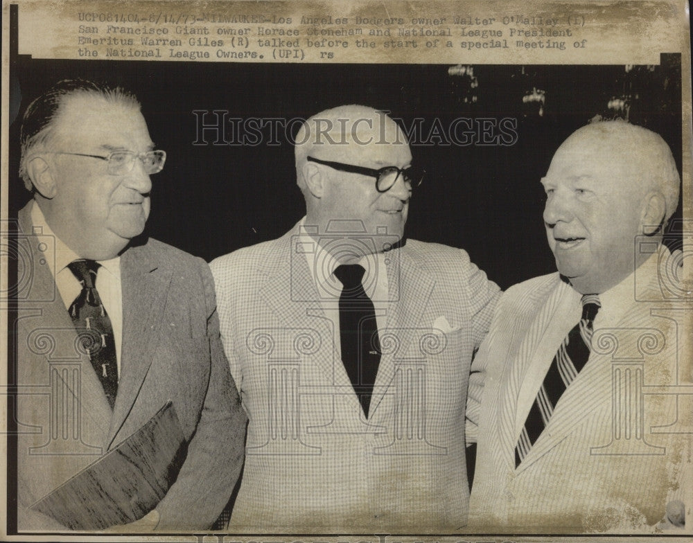 1973 Press Photo LA Dodgers owner W O&quot;Malley,Giants H Steoneham,NL Pres W Giles - Historic Images