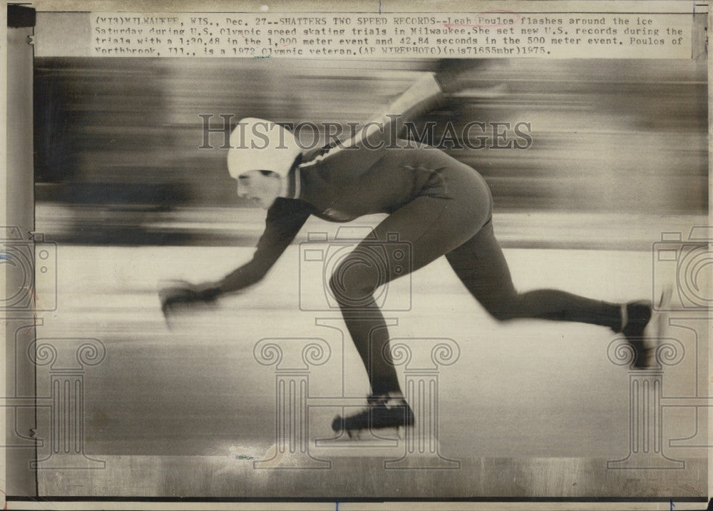 1975 Press Photo Speed skater, Leah Poulos at Olympic trials - Historic Images