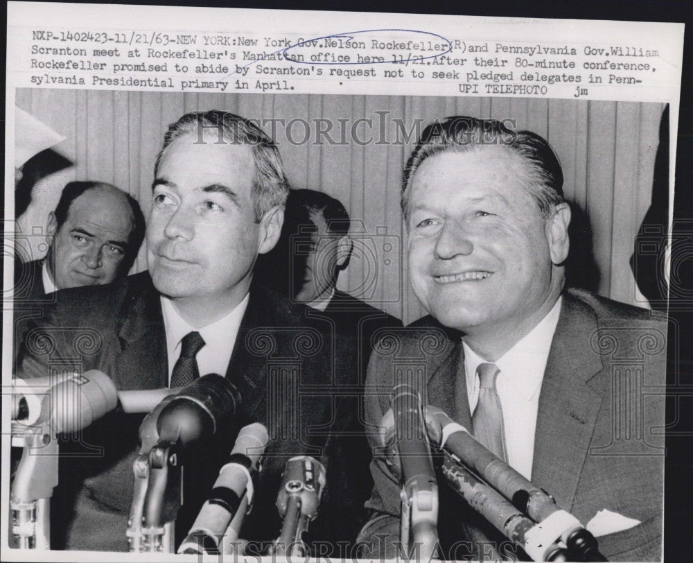 1963 Press Photo NY Gov NA Rockerfeller &amp; Penn Gov W Scranton - Historic Images