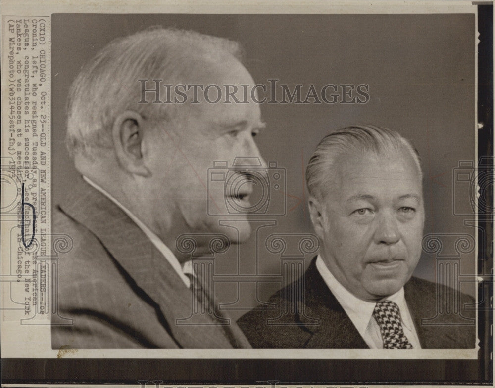 1973 Press Photo Joe Cronin of American League & succesor Lee MacPhail - Historic Images