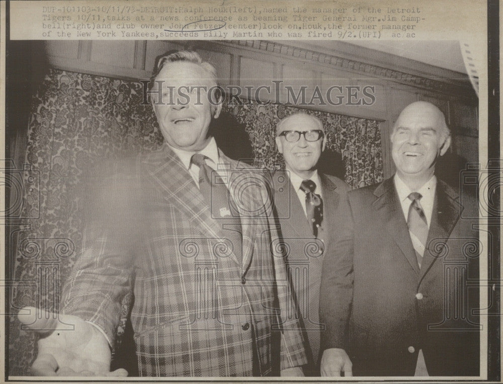 1973 Press Photo Ralph Houk Detroit Tigers John Fetzen Manager New York Yankees - Historic Images