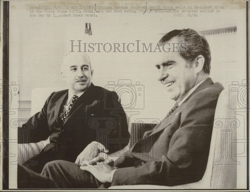 1973 Press Photo Egyptian Foreign Minister Ismail Fahmi President Richard Nixon - Historic Images