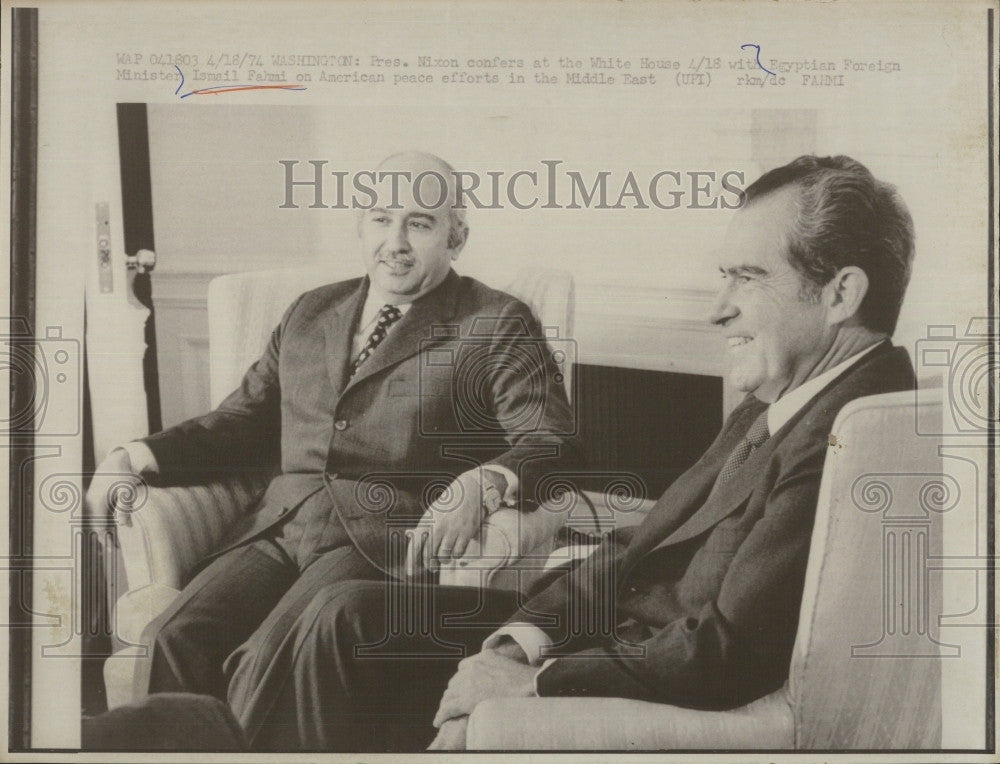 1974 Press Photo Pres. Nixon &amp; Egyptian Ismail Fahmi - Historic Images