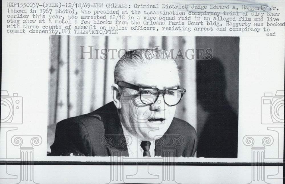 1969 Press Photo Criminal District Judge Edward Haggerty Clay Shaw Trial - Historic Images