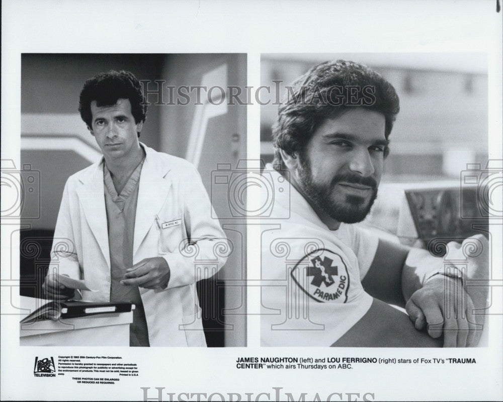 1986 Press Photo James Naughton Lou Ferrigno &quot;Trauma Center&quot; ABC Television - Historic Images