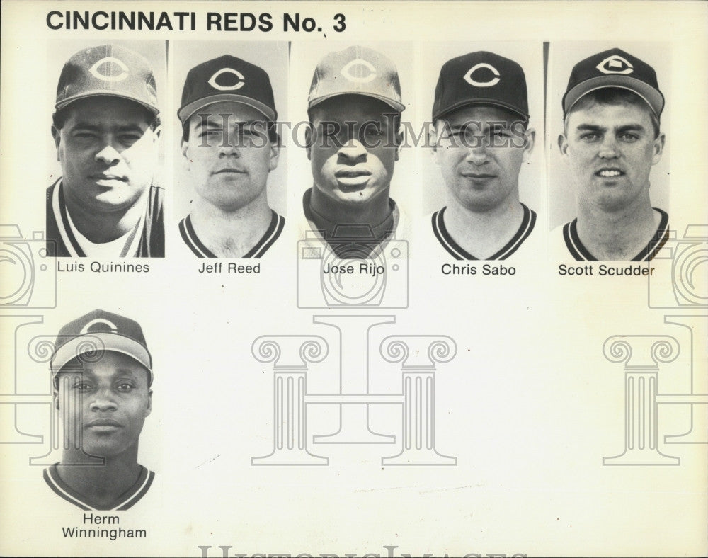 Press Photo Cincinnati Reds Team Photo Luis Guiness Jeff Reed Jose Rijo Chris Sa - Historic Images