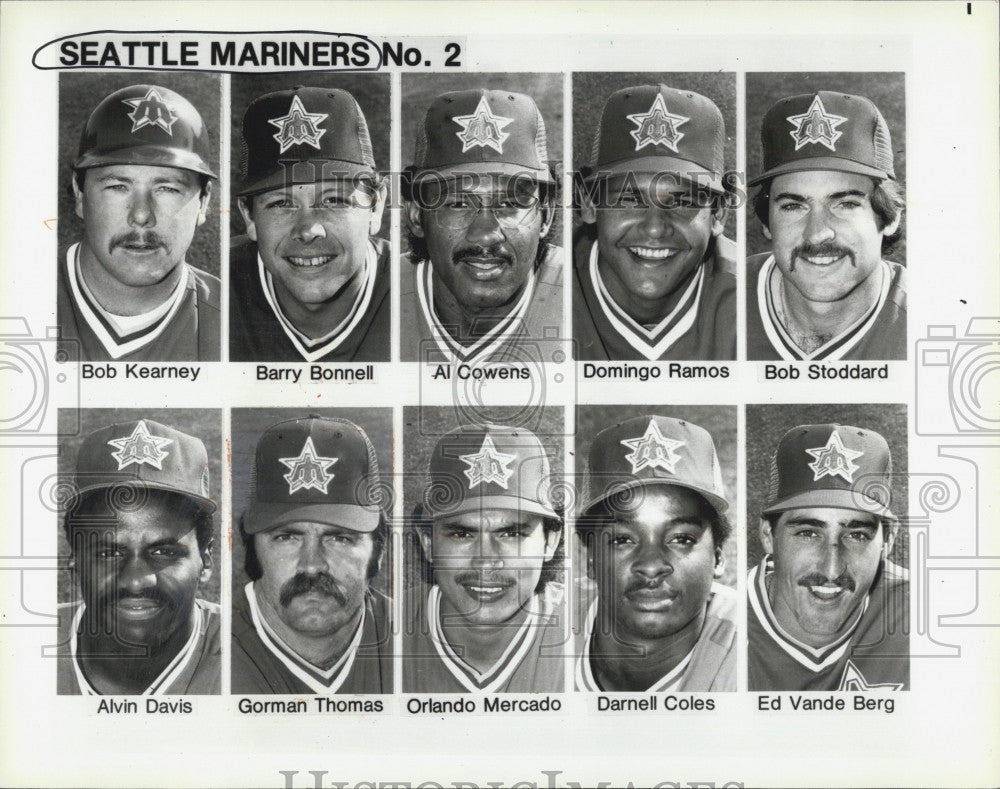 1985 Press Photo Seattle Mariners, Kearney,Bonnell,Cowens,Ramos,Stoddard - Historic Images