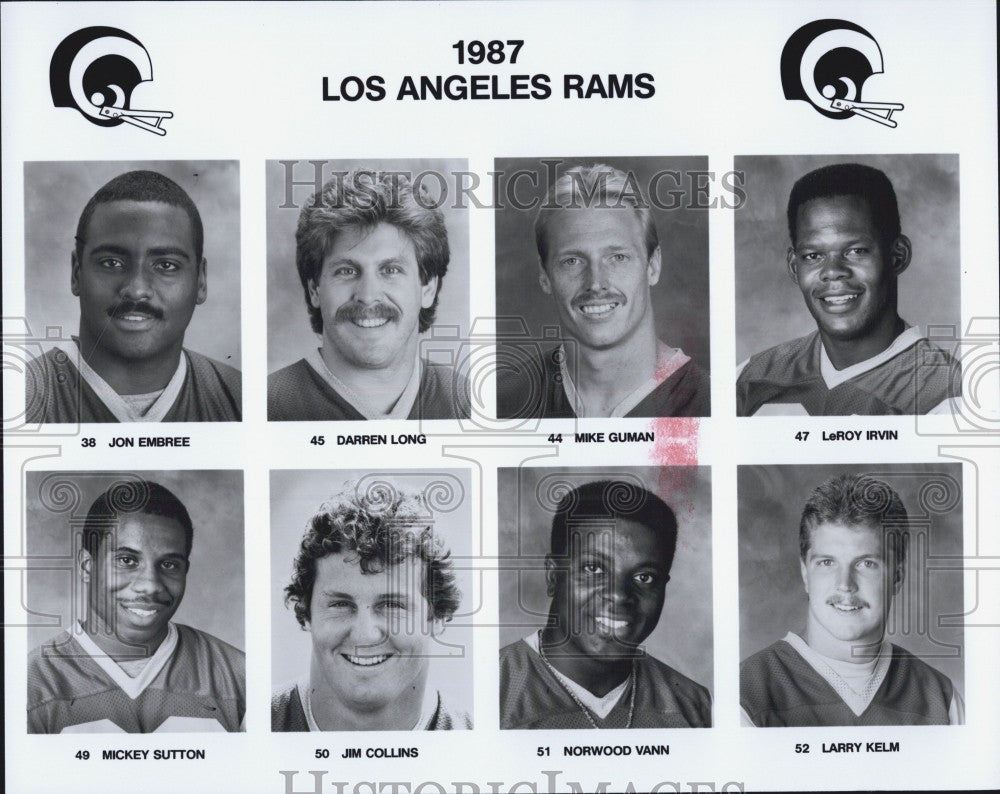 1987 Press Photo Los Angels Rams, Embree,Long,Guman,Irvin,Sutton - Historic Images