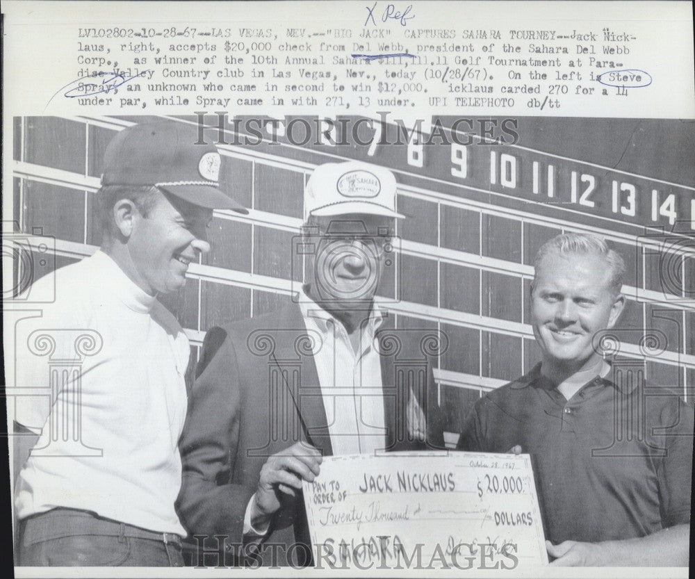 1967 Press Photo Golfer Jack Nicholson, Del Webb, Steve Spray @ Sahara - Historic Images