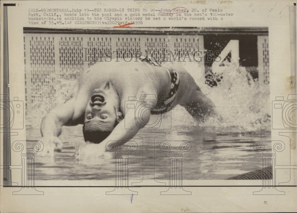 1976 Press Photo John Naber,gold in 100 meter  backstroke - Historic Images