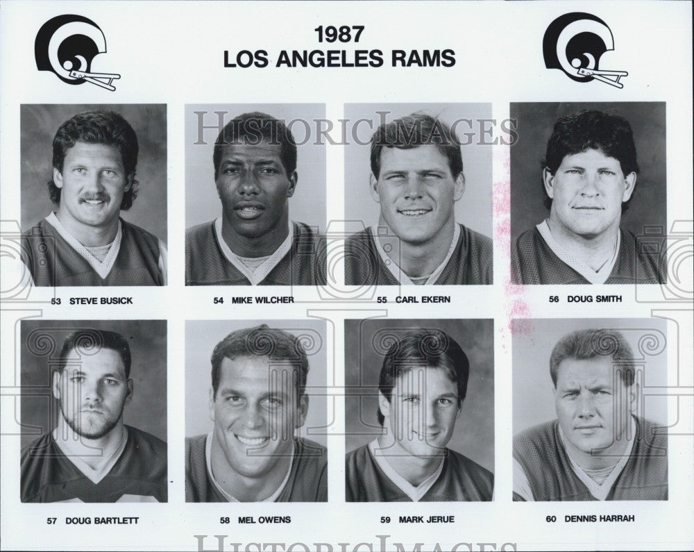 1987 Press Photo Los Angeles Rams Football Steve Busick Mike Wilcher Carl Erken - Historic Images