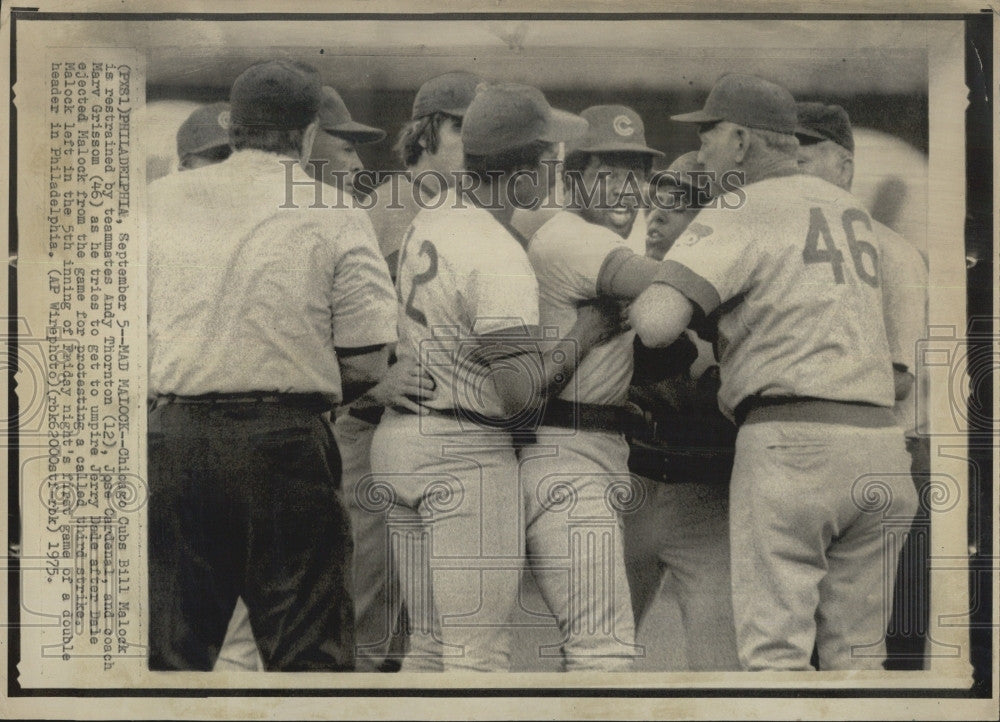 1975 Press Photo Chicago Cubs Bill Malock Coach Jose Cardendal Marv Grissom - Historic Images