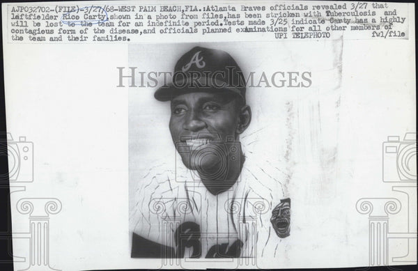 Left fielder Rice Carty of Atlanta Braves 1968 Vintage Press Photo ...