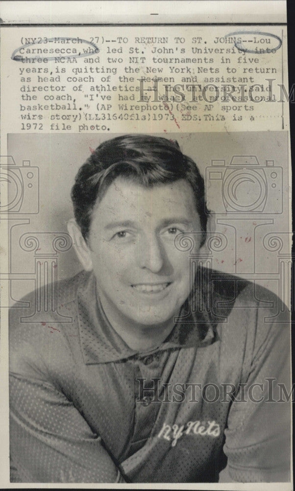 1972 Press Photo Lou Carnesecca, St Johns Univ. - Historic Images