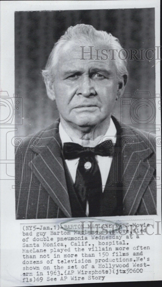 1969 Press Photo Barton Maclane Villainous Actor Dies - Historic Images