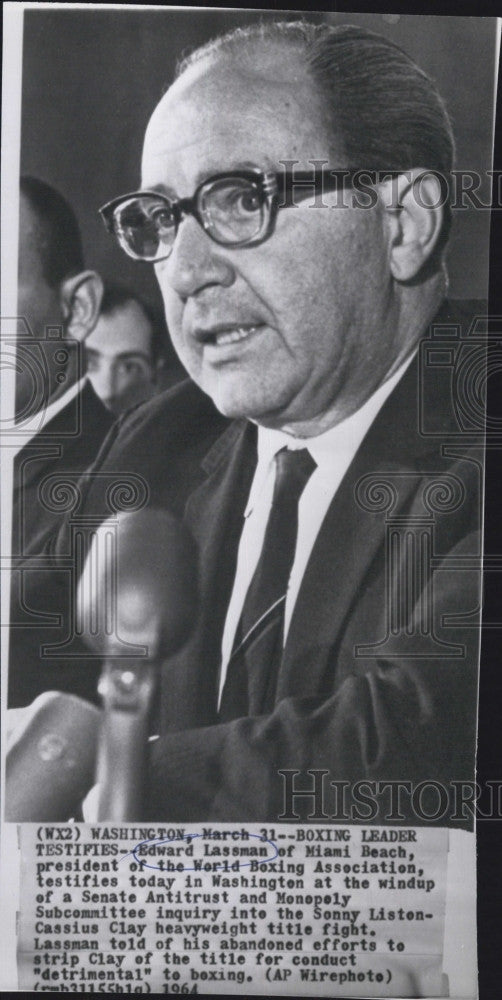 1964 Press Photo Edward Lassman Miami Beach President World Boxing Association - Historic Images