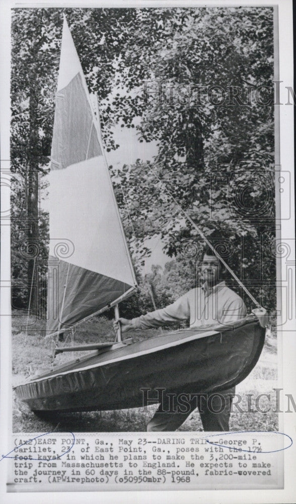 1968 Press Photo George P Carillet  East Point Georgia Kayak Race - Historic Images