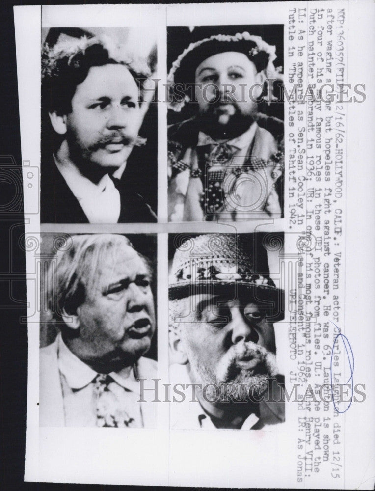 1962 Press Photo Actor Charles Laughton dies at age 63 - Historic Images