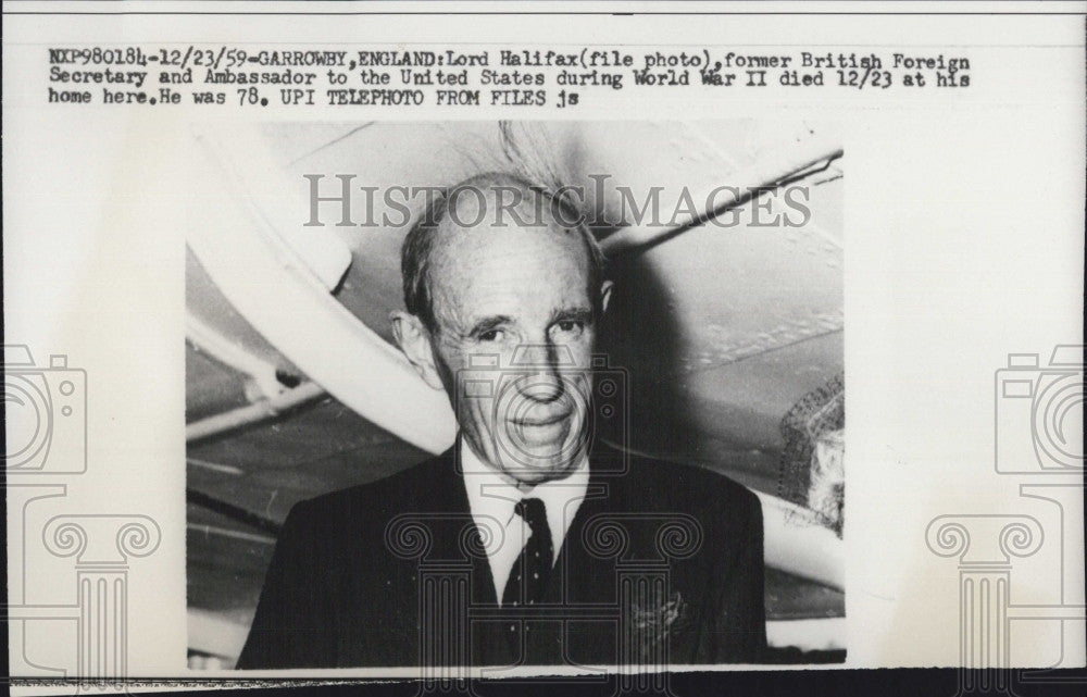 1959 Press Photo Lord Halifax,British Amb to US - Historic Images