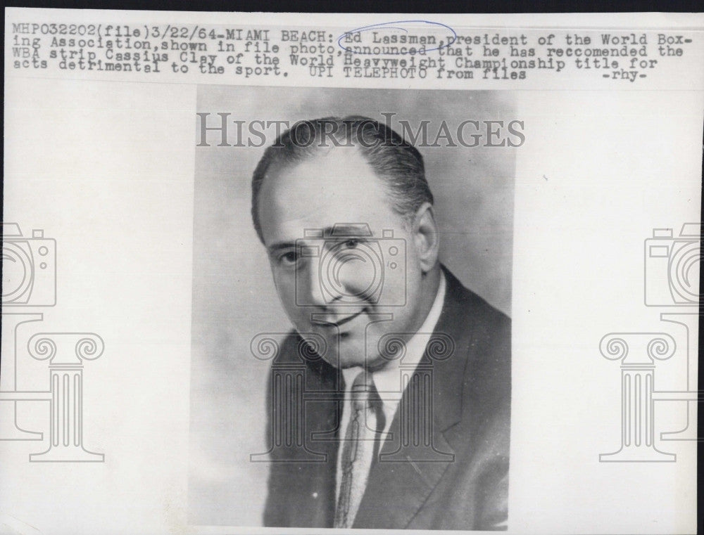 1964 Press Photo Ed Lassman President Of World Boxing Association - Historic Images