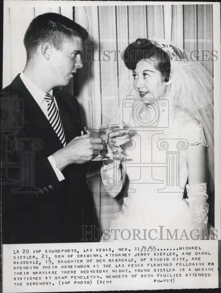 1955 Press Photo Michael Giesler &amp; Carol Ragsdale wed - Historic Images