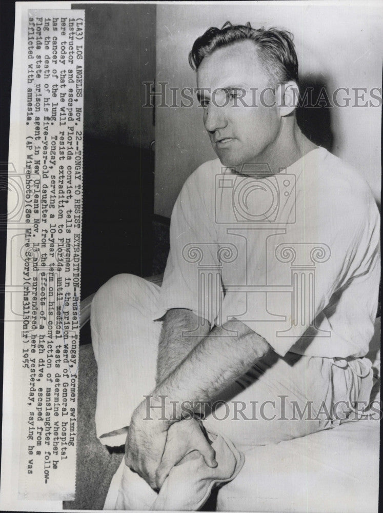 1955 Press Photo Russell Tongay in prison ward of General Hospital - Historic Images