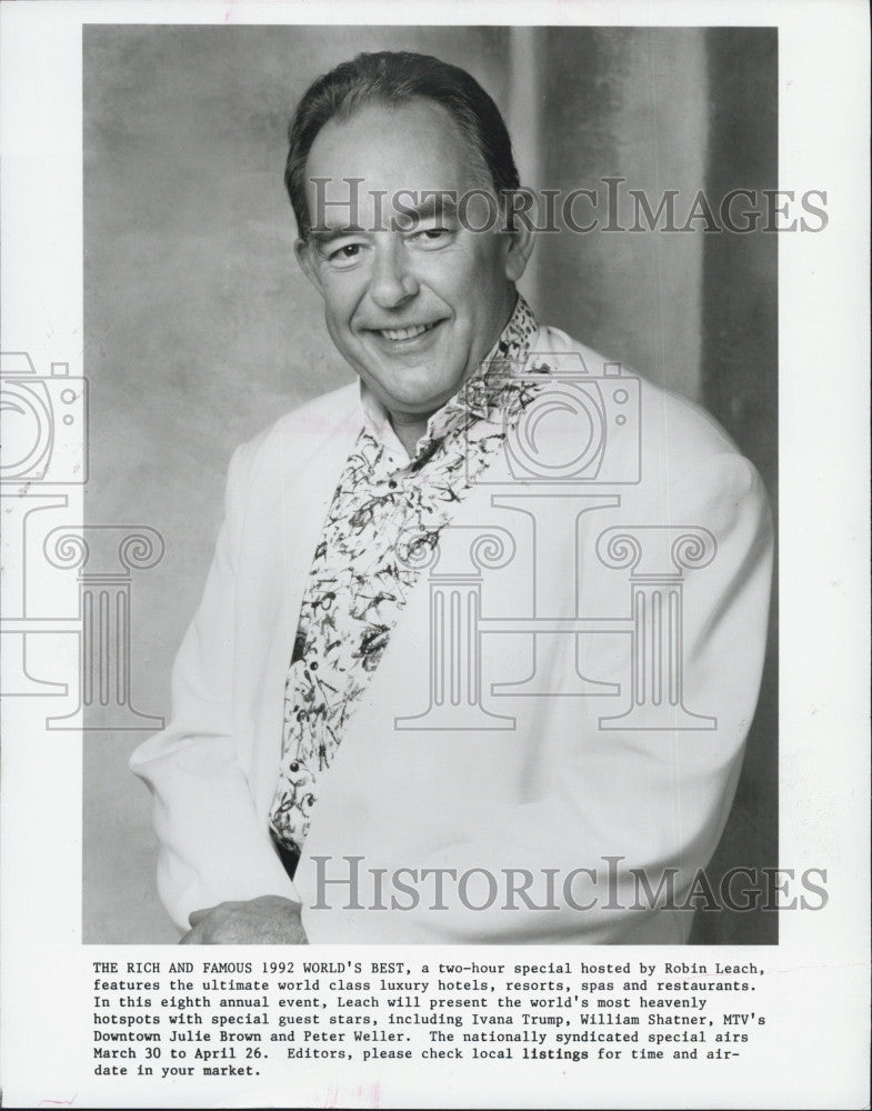 1992 Press Photo Robin Leach, Host of &quot;Rich and Famous: World&#39;s Best&quot; TV Special - Historic Images