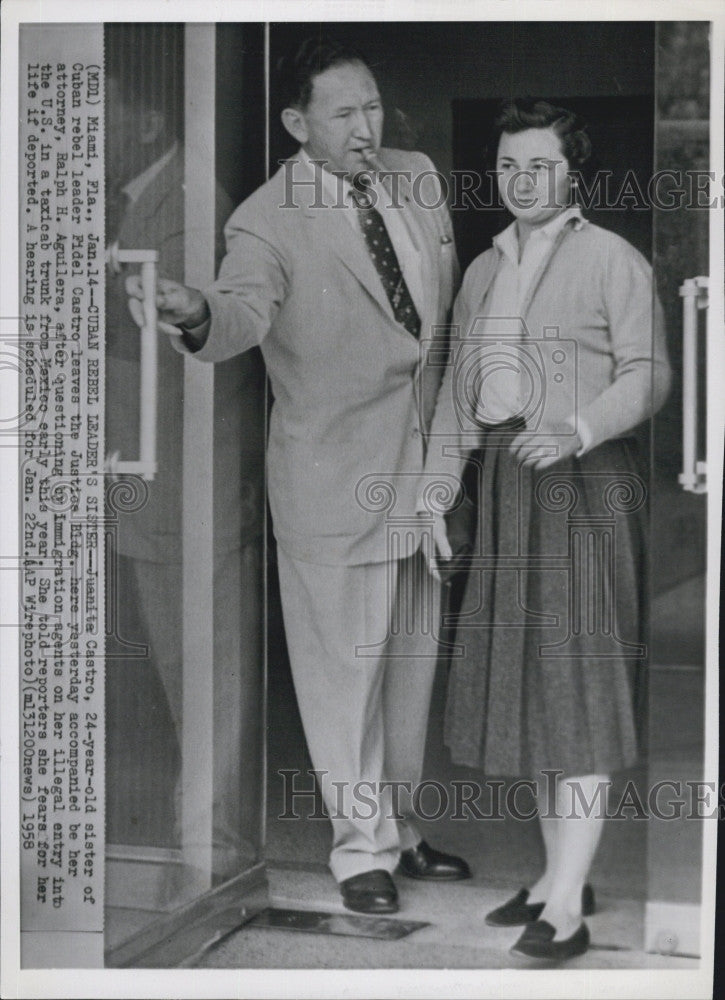 1958 Press Photo Juanita Castro Questioned After Entering US Illegally - Historic Images