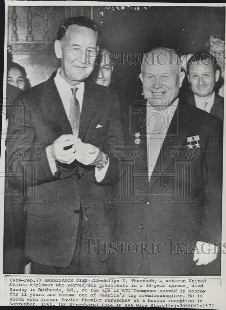 1972 Press Photo Llewellyn E Thompson United States Diplomat - Historic Images