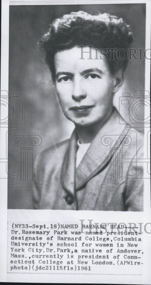 1961 Press Photo Dr. Rosemary Park Named President Designate Of Harnard College - Historic Images