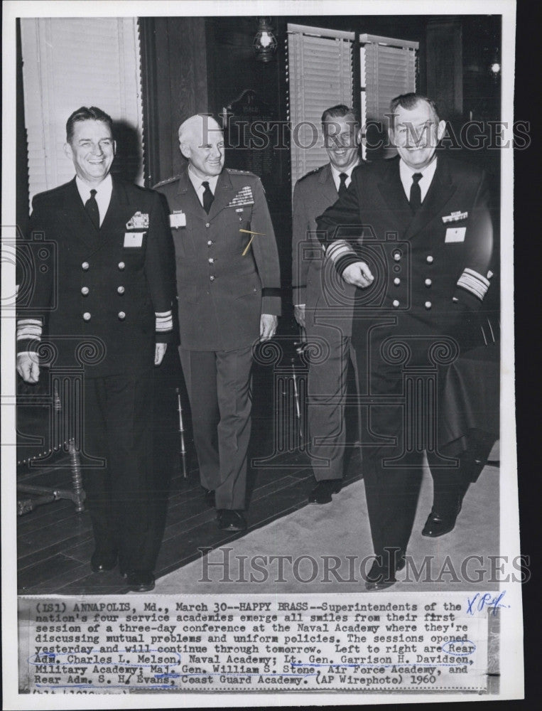 1960 Press Photo Rear Adm. C. Melson, Lt. Gen. G. Davidson, Maj. Gen. W. Stone - Historic Images