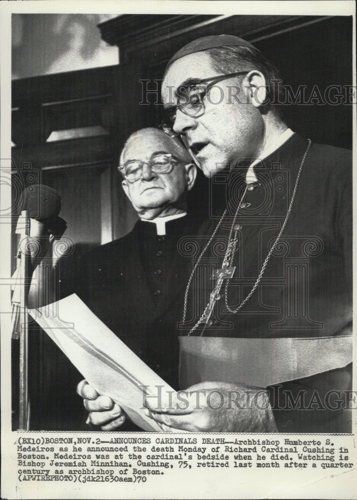 1970 Press Photo Archbishop Humberto S. Medeiros, Bishop Jeremiah Minnihan - Historic Images