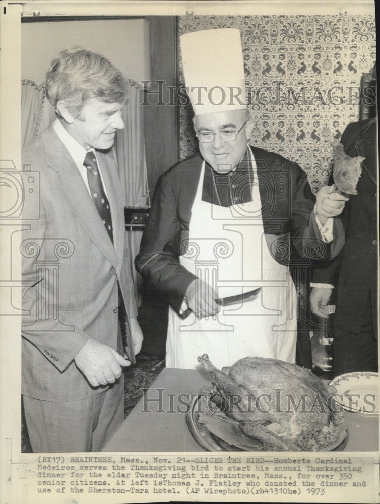 1973 Press Photo Humberto Cardinal Medeiros, Thomas J. Flatley - Historic Images