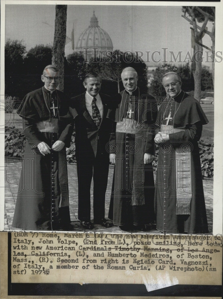 1973 Press Photo American Ambassador to Italy, John Volpe, Cardinal T. Manning - Historic Images