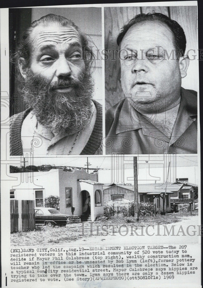 1969 Press Photo Sand City CA Mayor Phil Calabrese, Rival Bob Lynn - Historic Images