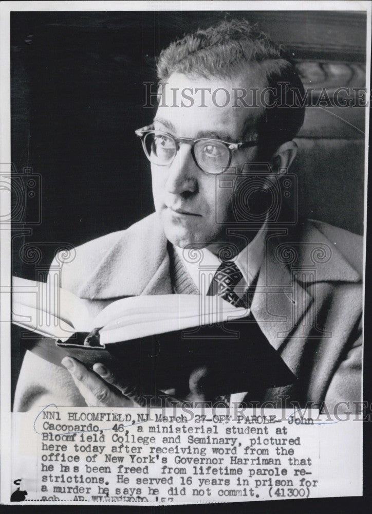 1957 Press Photo Murder Suspect John Cacopardo Off Parole - Historic Images