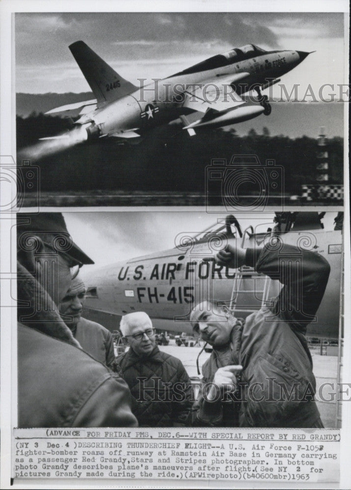 1963 Press Photo Stars and Stripes photographer Red Grandy describes F105 flight - Historic Images