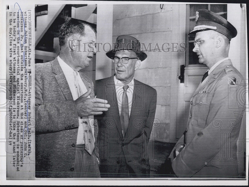 1957 Press Photo Attorney Robert Ball Julian Robertson John Nickerson Trial - Historic Images