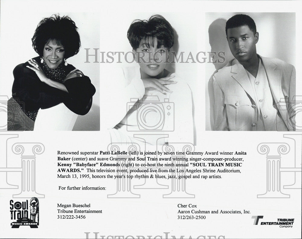 1995 Press Photo Singers, Patti LaBelle,Anita Baker &amp; Kenny Edmonds - Historic Images