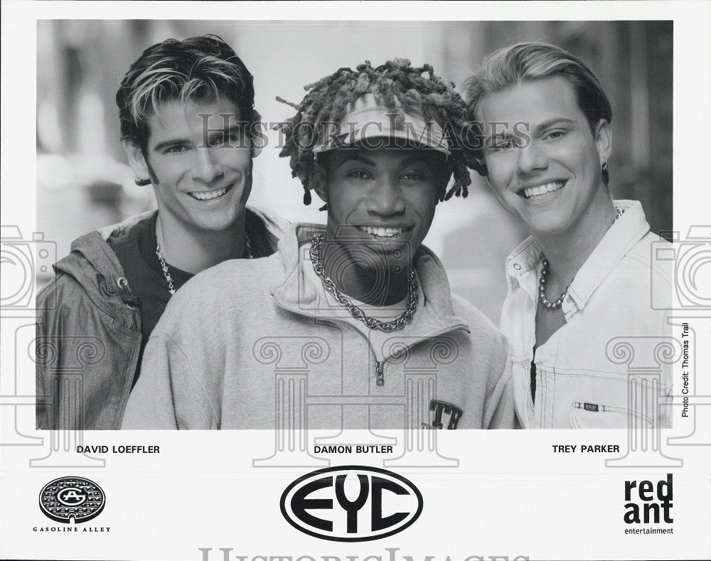 Press Photo David Loeffler, Damon Butler &amp; Trey Parker from the pop group EYC - Historic Images